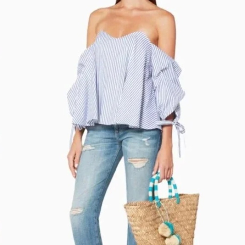 Caroline Constas Gabriella Off The Shoulder Nautical Stripe Bustier Blouse Top - Picture 3 of 10
